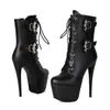 Botas de Caña Baja de Comercio Exterior Otoño/Invierno para Mujer Punta Redonda Charol Transfronterizas Tallas Grandes Botas de Mujer Tacón Súper Alto Botas Martineras Cremallera Lateral Botas de Piel