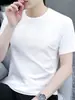 Camiseta masculina de manga curta, novo estilo versátil de verão, gola redonda simples, cor sólida, moderna, tamanho grande, camiseta casual, camada base vestuário masculino