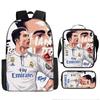 Mochila com estampa de C Luo, estrela do futebol, conjunto de três peças, mochila escolar infantil para alunos do ensino fundamental e médio, lancheira, estojo