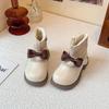 Botas de Algodão Forradas com Fleece para Bebê Menina 2025 Inverno Novo Estilo Botas Curtas Quentes de Princesa Laço Botas de Couro para Menina