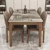 Conjunto de mesa de jantar e cadeiras de mármore estilo italiano, mesa de jantar moderna para uso doméstico, madeira maciça, adequado para apartamentos pequenos, design de luxo leve, mesa de jantar retangular estilo ocidental