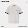 Camiseta de Manga Corta para Hombre Zoewatson Estilo Retro Americano Bordada con Letras Verano Color Contrastante Moda Casual Cuello Redondo