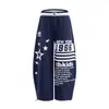 Calça casual estilo retro americano com estampas de número, letra e pentagrama, cós duplo, unissex, modelagem solta, calça longa wide leg para street dance, moderna