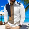 Camisa Polo Masculina de Manga Longa com Blocos de Cor, Nova Coleção de Verão Amazon, Comércio Exterior Europeu e Americano