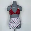 Nuevo traje de baño bikini de dos piezas estilo coreano ins sexy color puro bloques de color lunares para aguas termales para mujer, con tirantes para chicas sexys