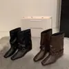 Botas Curtas Khaki de Camurça Vintage Chuyuji para Mulheres, Botas de Estilo Francês, Design de Nicho Outono e Inverno Botas Western Arredondadas