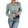 Novo top feminino canelado escovado de gola redonda, europeu e americano, transfronteiriço, suéter de tricô feminino da moda, mais vendido, de manga comprida