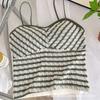Camisola de espalda cruzada de belleza a rayas de color contrastante para mujer, ropa interior deportiva para uso interior y exterior, top versátil de chica hot