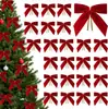 24 Peças Laços Pequenos de Veludo Vermelho para Árvore de Natal, Mini Laços de Natal de 9cm para Embalagem de Presente, Laços de Veludo com Amarração Torcida Enfeites de Natal para Guirlanda, Artesanato, Festa, Casamento