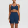 Conjunto de Ropa de Yoga para Mujer, Shorts de Running Deportivos Fitness de Secado Rápido, Sujetador Deportivo de Polar Cepillado con Espalda Descubierta y Tirantes Altos