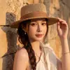 Estilo Old Money Chapéu de Palha para Férias na Praia de Verão Chapéu Fedora Feminino Francês de Aba Reta Chapéu de Sol de Aba Larga Respirável para Praia