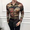 Camisa de manga larga de moda europea y americana para hombre, estilo coreano ajustado, personalizada, moderna, con estampado de flores, retro europeo 1913C Verde-P