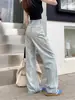 Jeans Rectos Elegantes Azul Claro para Mujer, Verano 2025, Talla Grande Forma de Pera, Cintura Alta, Pantalones de Pierna Ancha Adelgazantes