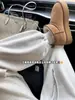 Calça de Moletom Cinza Feminina para Outono, Cintura Alta, Calça Reta Fluida de Perna Larga, Estilo Americano Petite Casual, Calça de Moletom Forrada com Fleece para Outono/Inverno