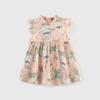Vestido para niñas, novedad de verano 2024, falda de flores con mangas voladoras pequeñas, falda de estilo nacional mejorada para niños.