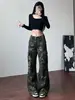 Pantalones Cargo Camuflados de Diseño Retro Americano Otoño/Invierno 2025 para Mujer, Pierna Recta, Multibolsillos, Pierna Ancha, Casual, Largo Hasta el Suelo, Algodón