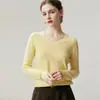 Suéter de punto 100% cachemir puro con cuello en V para mujer, nuevo suéter base cálido versátil de ajuste slim para otoño e invierno