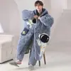 Pijama masculino inverno forrado com fleece espessado acolchoado de três camadas roupão de dormir longo quente de fleece de coral para crianças mais velhas e adolescentes conjunto
