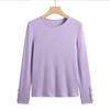 Gran Venta Estilo Simple Cuello Redondo Raya en Axila Alta Elasticidad Botón Ojo de Gato Ajustado Estilo Coreano Manga Larga Camiseta para Mujer Moda Camiseta Básica 189-1