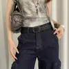 Cinto Preto para Mulheres, Estilo Retro Americano Y2K, Cinto de Couro com Tachas, Decoração Resistente, Adequado para Vestidos e Jeans, Cinto Largo