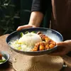 Vajilla de Cerámica Estilo Japonés Tazón Retro de Restaurante para Chuletas de Cerdo Fritas, Tazón para Arroz con Curry, Plato de Arroz con Huevo Frito, Plato para Fideos Fritos