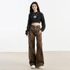 Pantalones vaqueros con estampado de leopardo retro americano para mujer, otoño 2024, nuevos, de cintura alta, adelgazantes, rectos, holgados, de pierna ancha.