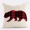 2022 Nueva Funda de Almohada Temática a Cuadros Silueta Navideña Ciervo Oso Árbol de Navidad Cojín para Sofá de Sala de Estar Cojín de Respaldo