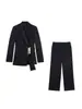 Marca Z Comércio Exterior Transfronteiriço Estoque Pronto Roupas Femininas 2026 Primavera Novo Estilo Blazer Decorado com Fivela + Calça Reta de Cintura Alta