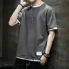 Camiseta de manga corta Ropa de moda para hombre Verano Manga corta para hombre Verano Estudiante Falso de dos piezas Color Camiseta de manga corta