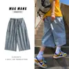 Pantalones cortos de mezclilla para hombre, estilo Hong Kong, holgados, rectos, de marca moderna, de pierna ancha, para trabajo, informales, combinables, de verano