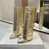 Botas de Falda de Punta Fina Stiletto de Metal con Hebilla de Metal de Gama Alta Europeas y Americanas con Tacones Altos de Pedrería Moda Botas Altas para Mujer