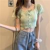 Camiseta feminina de manga curta com gola quadrada e design de nicho de verão, estilo Spice Girl, estilo chique de Hong Kong, na moda