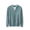 Suéter Básico de Punto Holgado a la Moda con Cuello en V 100% Lana Jersey de Manga Larga de Color Sólido Casual para Negocios
