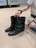 Botines Retro de Tacón Oculto de 5CM con Punta Cuadrada para Mujer 2026 Nuevo Estilo Otoño Botas de Media Caña Arrugadas Acumuladas con Doble Hebilla de Cuero