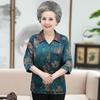 Nova Primavera e Verão Meia-idade e Idoso Camisa de Seda Mãe Feminina Xiangyun Fio Flor Top Tamanho Grande Camisa de Manga de Sete Pontos da Vovó