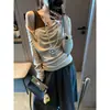 Camisa Base de Manga Larga Desmangada con Bloques de Color Patchwork y Cuello Amplio Estilo Hermana Mayor Coreana Moqie MQ1930