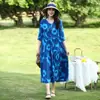 Vestido feminino de alta qualidade na cor vermelho rosa plus size para mães, vestido de algodão e seda que disfarça a barriga e emagrece, vestido de praia azul de corte solto com barra larga para usar por cima