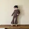 Traje de Manga Larga para Niñas 2025 Primavera Nuevo Estilo Coreano Traje de Leopardo para Niñas Traje de Dos Piezas de Manga Larga para Niños Ropa para Niños