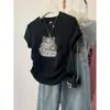 Camiseta de mujer de manga corta de algodón puro, estilo dulce y juvenil, diseño ajustado para mujeres ligeramente rellenitas, top corto de cuello redondo.