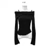 Comércio Exterior Roupas Femininas Coreanas Dongdaemun Gola Sino Ombro a Ombro Gola Alta Alça Falsa Duas Peças Camiseta de Manga Longa Design Feminino