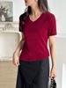 Camiseta básica feminina de manga curta com decote em V profundo Triacetic acid, fina, para o verão 25, solta, com temperamento, versátil para o trabalho