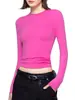 Camiseta Feminina Manga Longa Cruzada Europeia e Americana Hot Girl Cintura Marcada Ombro Direito Look Emagrecedor Outono Camisa Base para Camadas Pronta para Venda