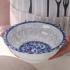Tigelas de Porcelana Azul e Branca de Jingdezhen, 10 Tigelas Grandes para Mingau e Ramen, Louça Estilo Chinês com Cor sob Esmalte, Segura para Micro-ondas