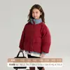 Casaco de Penas Infantil Pudding Haru 2025 Inverno Xadrez Azul e Branco Usável dos Dois Lados Casaco de Penas para Meninas 90 Penas de Pato Branco