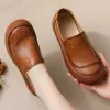 Zapatos de Cuero Genuino Lofu Temporada Primavera-Otoño 2025 de una Sola Capa para Adultos Mayores Planos Retro Zapatos de Madre Boca Profunda Antideslizantes Punta Redonda Zapatos de Mujer Hechos a Mano