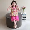 Doce Roupa de Verão para Meninas 2026 Novo Estilo Colete Floral Roupa de Verão Calça de Perna Larga Infantil Conjunto de Duas Peças