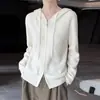 Cardigan de Tricô com Capuz de Lã Pura, Manga Longa, Zíper Duplo, Cor Sólida, Suéter Solto de Lã, Top - Nova Coleção Outono/Inverno 2026