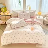 Conjunto de quatro peças de algodão macio e fresco lavado, ultrassuave para dormir sem nada, adequado para todas as estações, lavável à máquina, disponível para atacado
