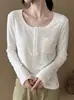 Camiseta Branca Gola Redonda Manga Longa Feminina Outono 2026 Primavera Outono Novo Estilo Cintura Marcada Emagrecedora Camada Interna Camada Base Roupa Externa Top Curto