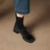 Sapatos de couro versáteis e pequenos design moderno botas elegantes e finas 2026 botas de meia Mary Jane com retalhos emagrecedoras salto grosso botas curtas femininas